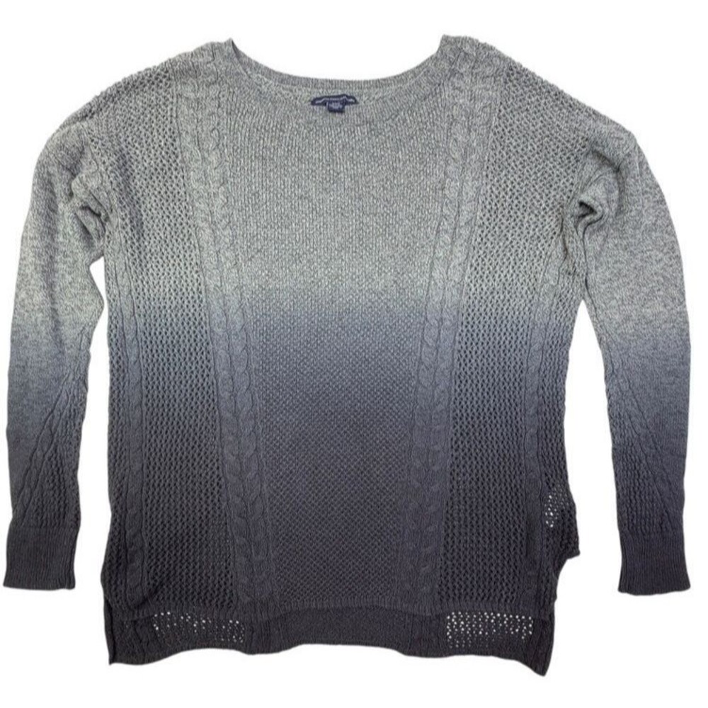 American Eagle Ombré Open Knit Sweater Gray Navy Cable Wool Blend Small